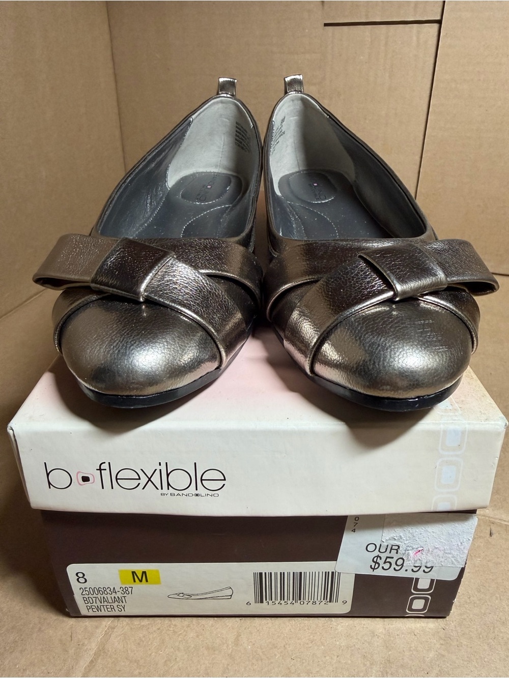 Bandolino Metallic Pewter Ballet Flats with Bow Size 8